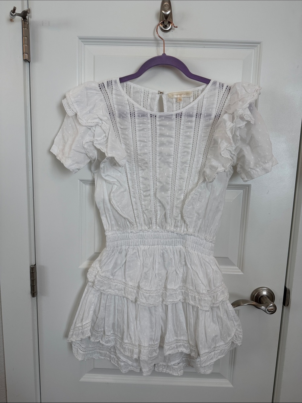 LoveShackFancy White Ruffled Eyelet Mini Dress